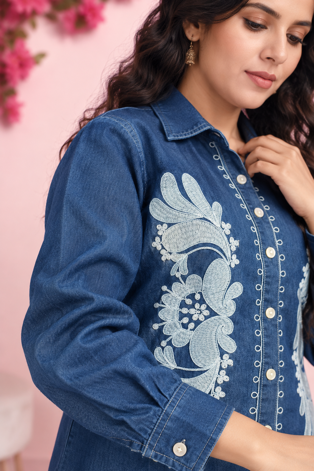 Indigo Blue Embroidered Denim Co-ord Set - Image 3