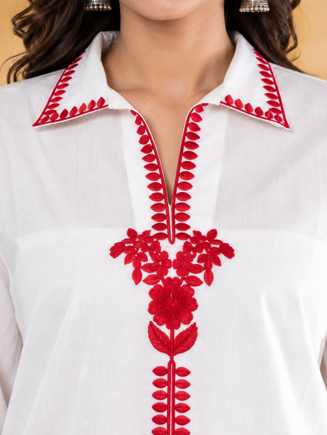 White Embroidered Cotton Blend Co-ord Set - Image 4