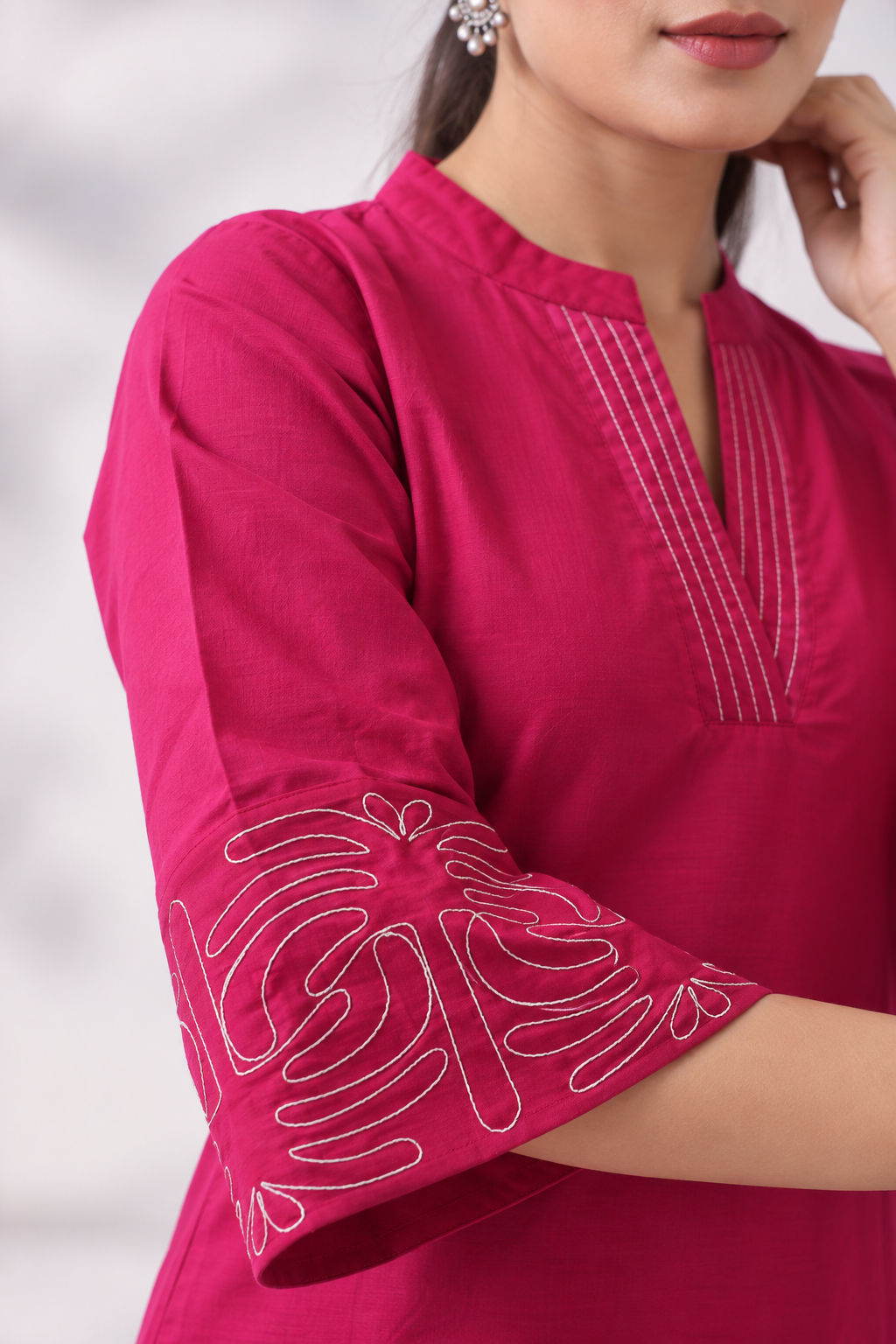 Rani Pink Cotton Blend Kurta and Pant Set - Image 4