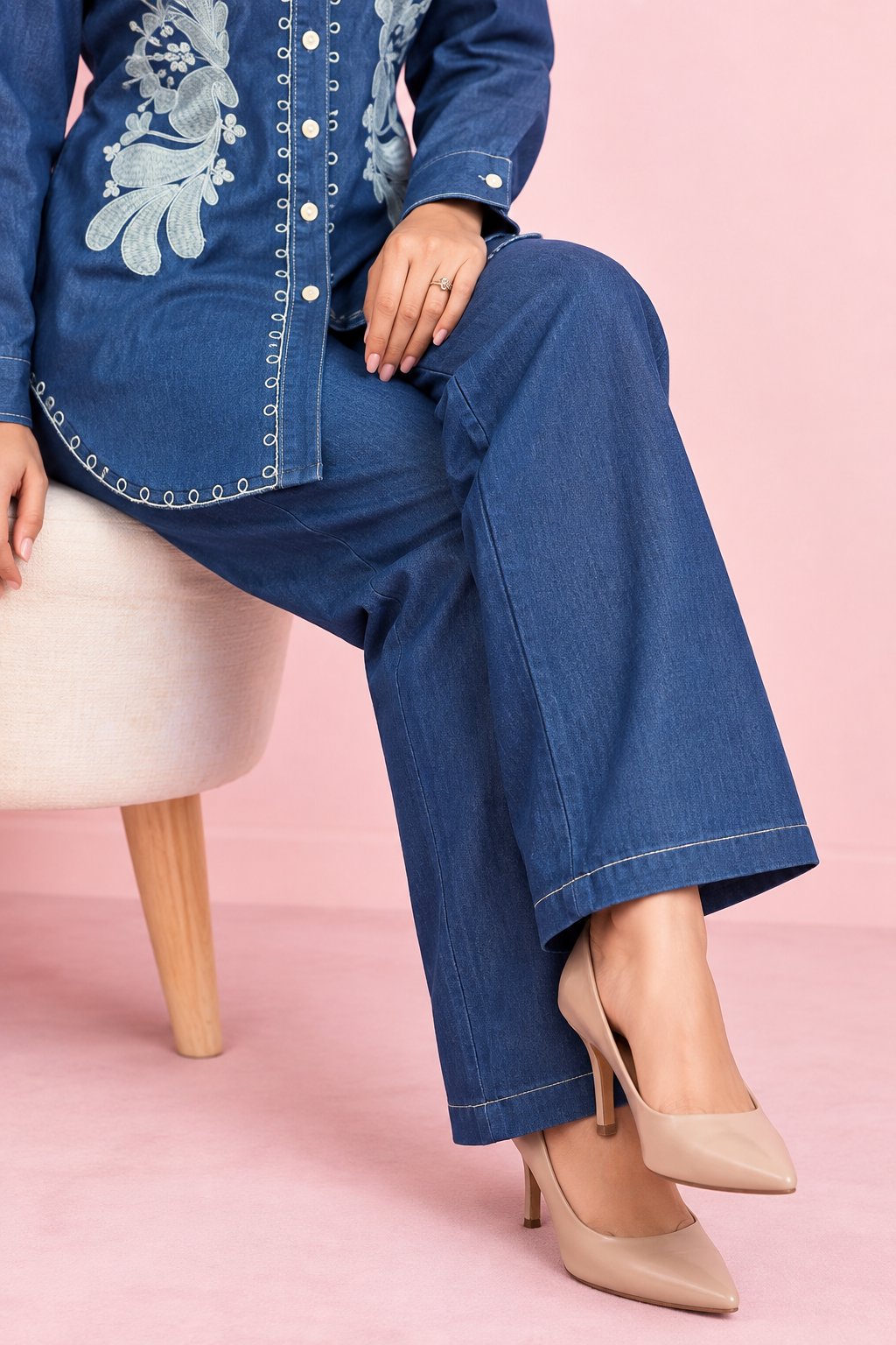 Indigo Blue Embroidered Denim Co-ord Set - Image 4