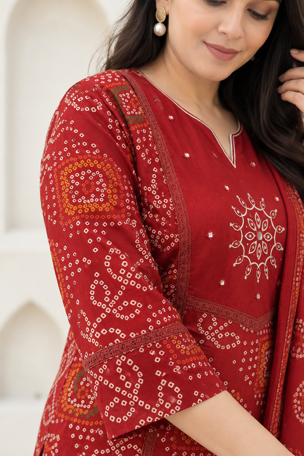 Maroon Printed Cotton Blend Kurta Pant and Dupatta - Image 2