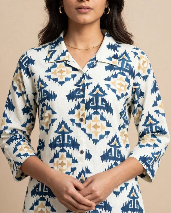 White Geometric Print Poly Rayon Co-ord Set