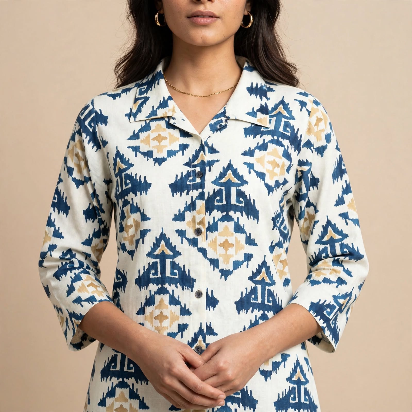 White Geometric Print Poly Rayon Co-ord Set