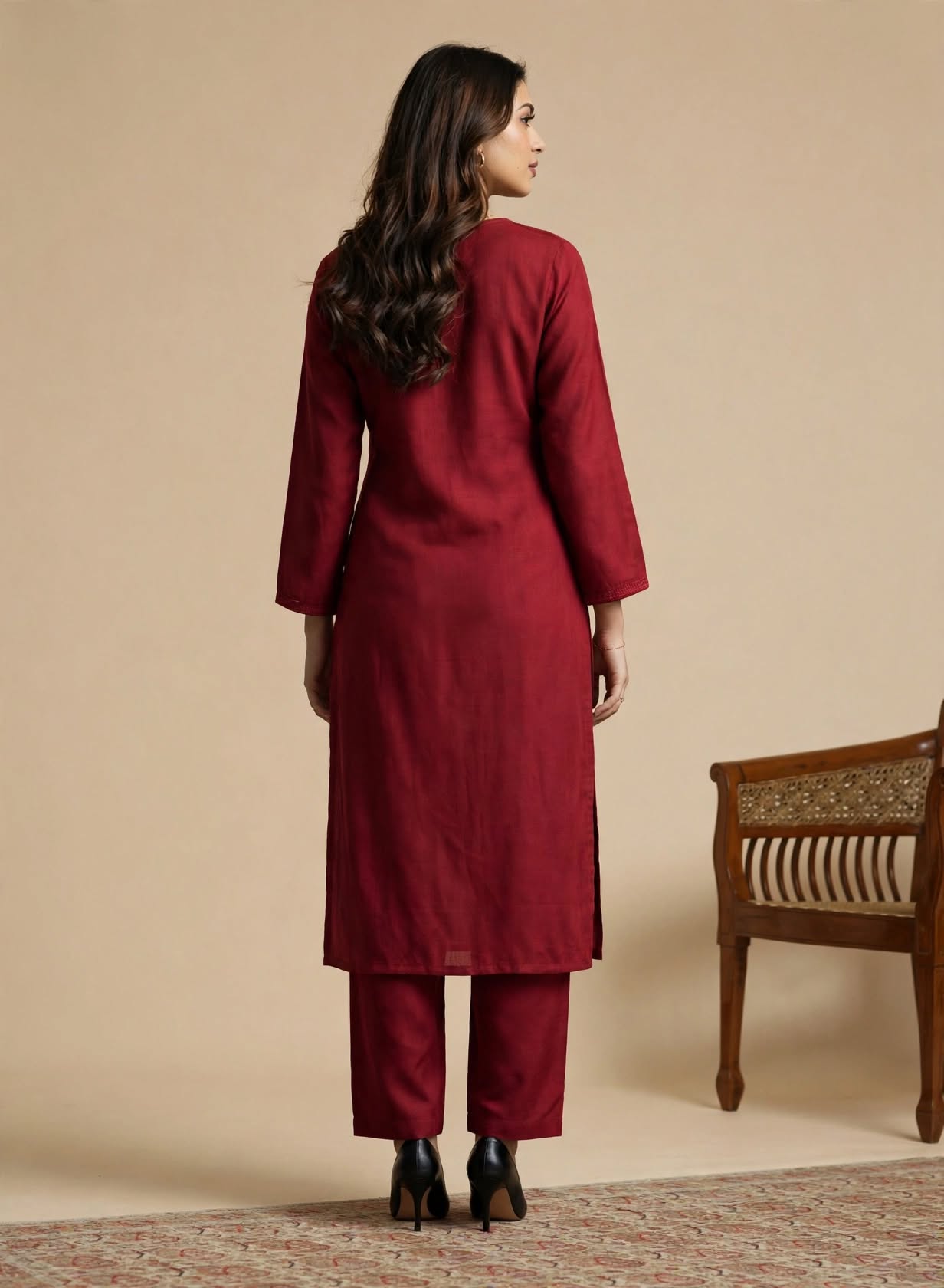 Maroon Chikankari Viscose Rayon Kurti - Image 5