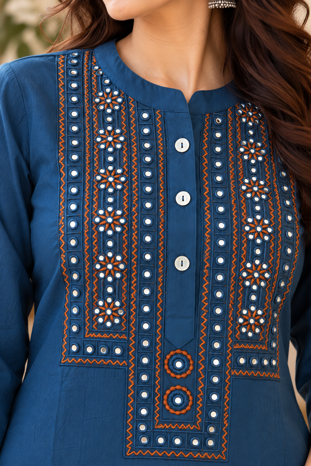 Teal Blue Embroidered Rayon Kurta Pant Set - Image 2