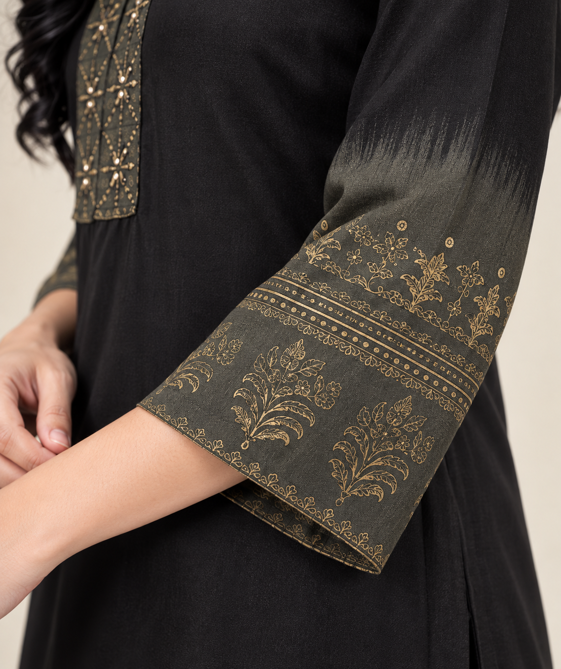 Black Embroidered Gajji Silk Kurta pant set - Image 2