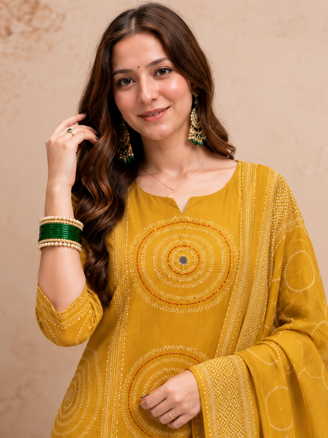 Mustard Yellow Printed Cotton Kurta and pant with dupatta - Image 2