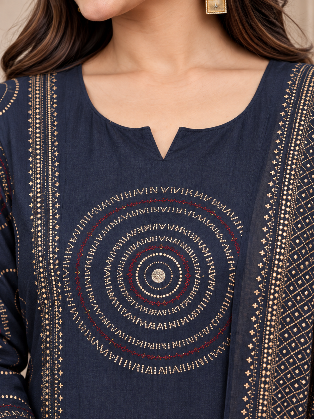Navy Blue Printed Cotton Kurta and pant with dupatta - Image 2