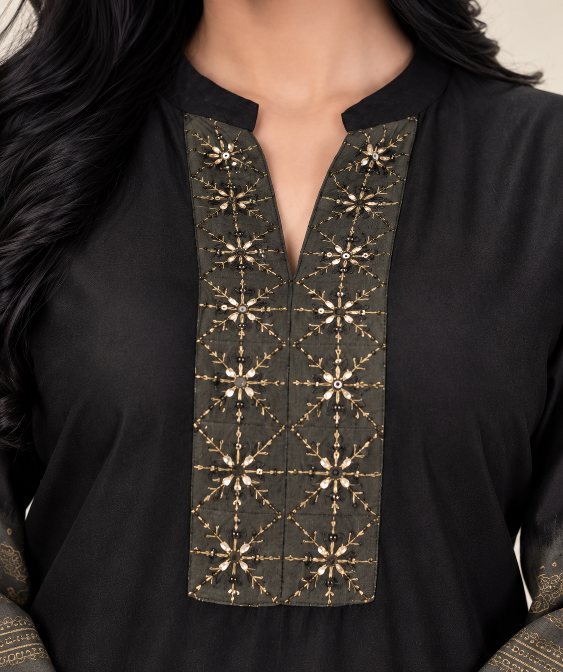 Black Embroidered Gajji Silk Kurta pant set - Image 4