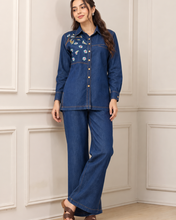 Blue Embroidered Denim Co-ord Set