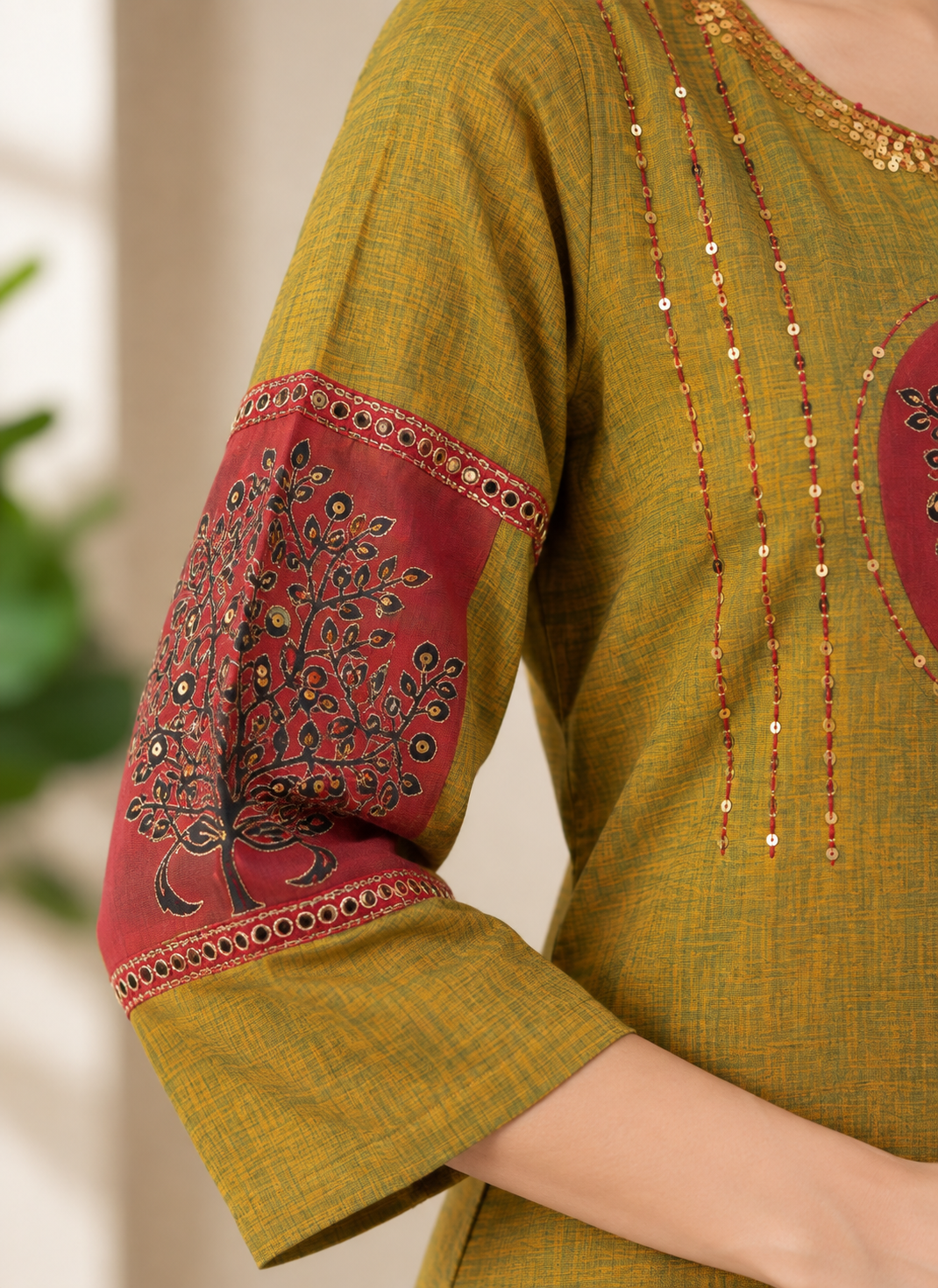 Green and Maroon Embroidered kurta and pant with dupatta - Image 4