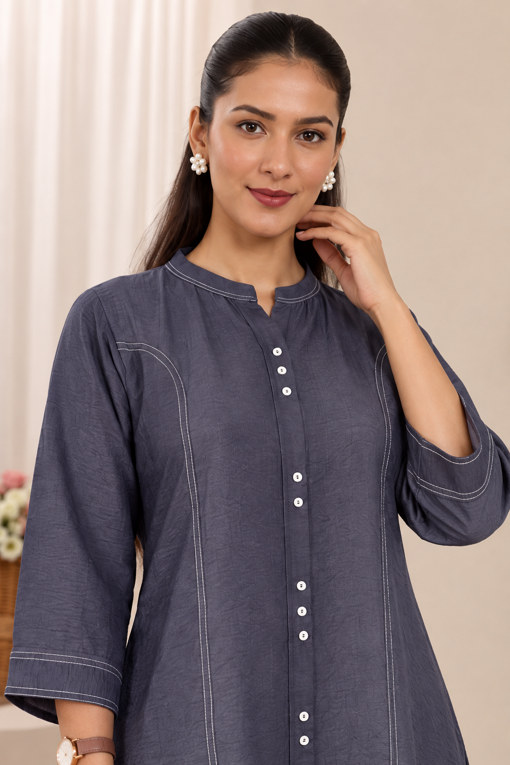 Blue Butter Cotton kurta pant set - Image 3