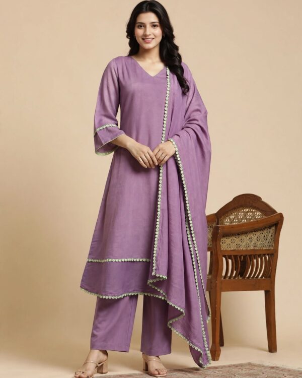 Lavender Mul Chanderi Kurta and Pant with Dupatta