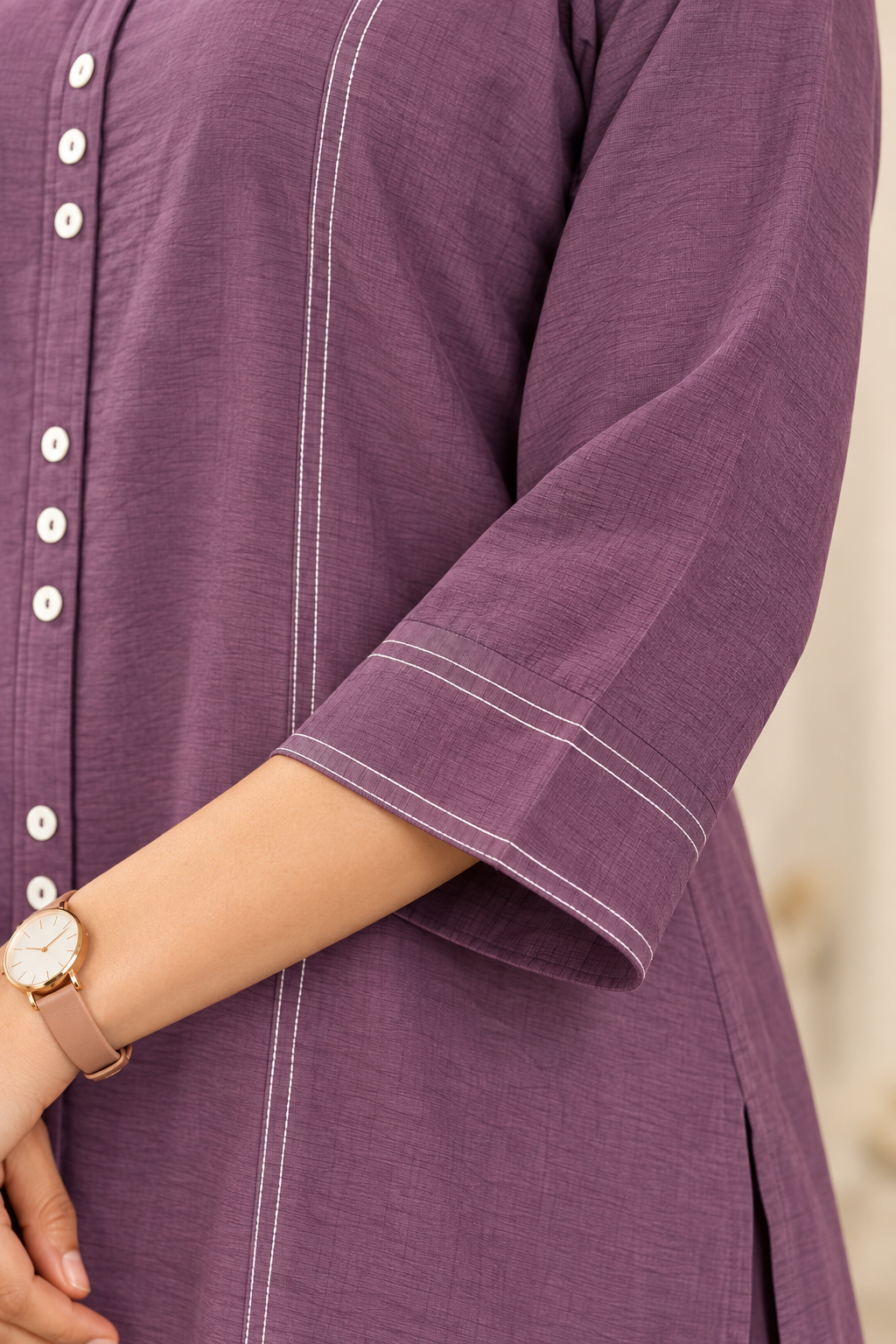 Wine Butter Cotton kurta pant set - Image 2