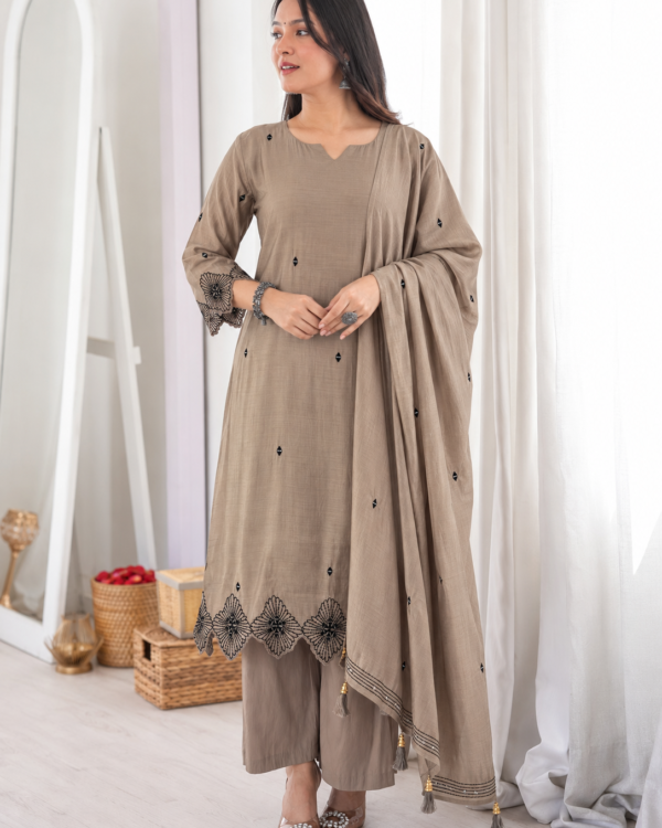 Mouse Embroidered Mul Chanderi Kurta and pant with dupatta