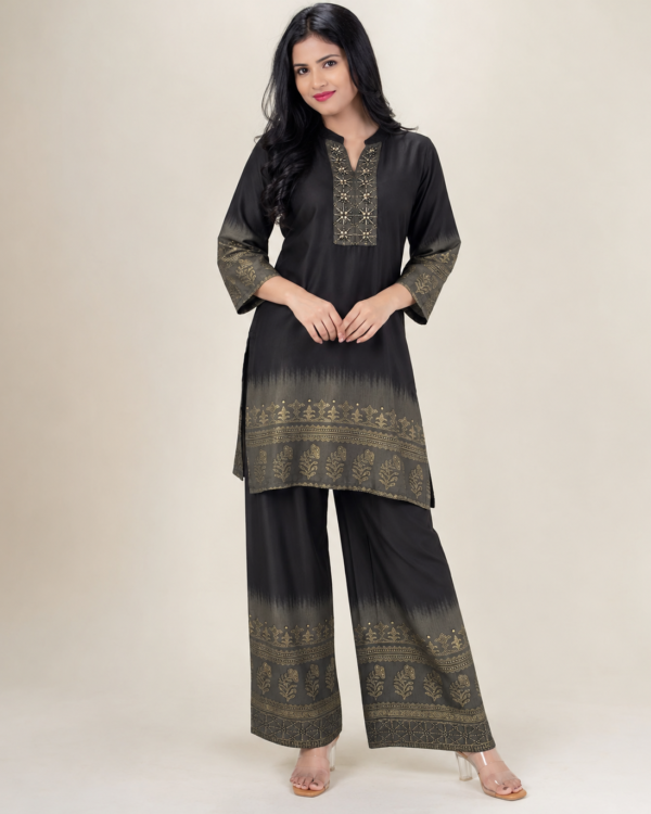 Black Embroidered Gajji Silk Kurta pant set