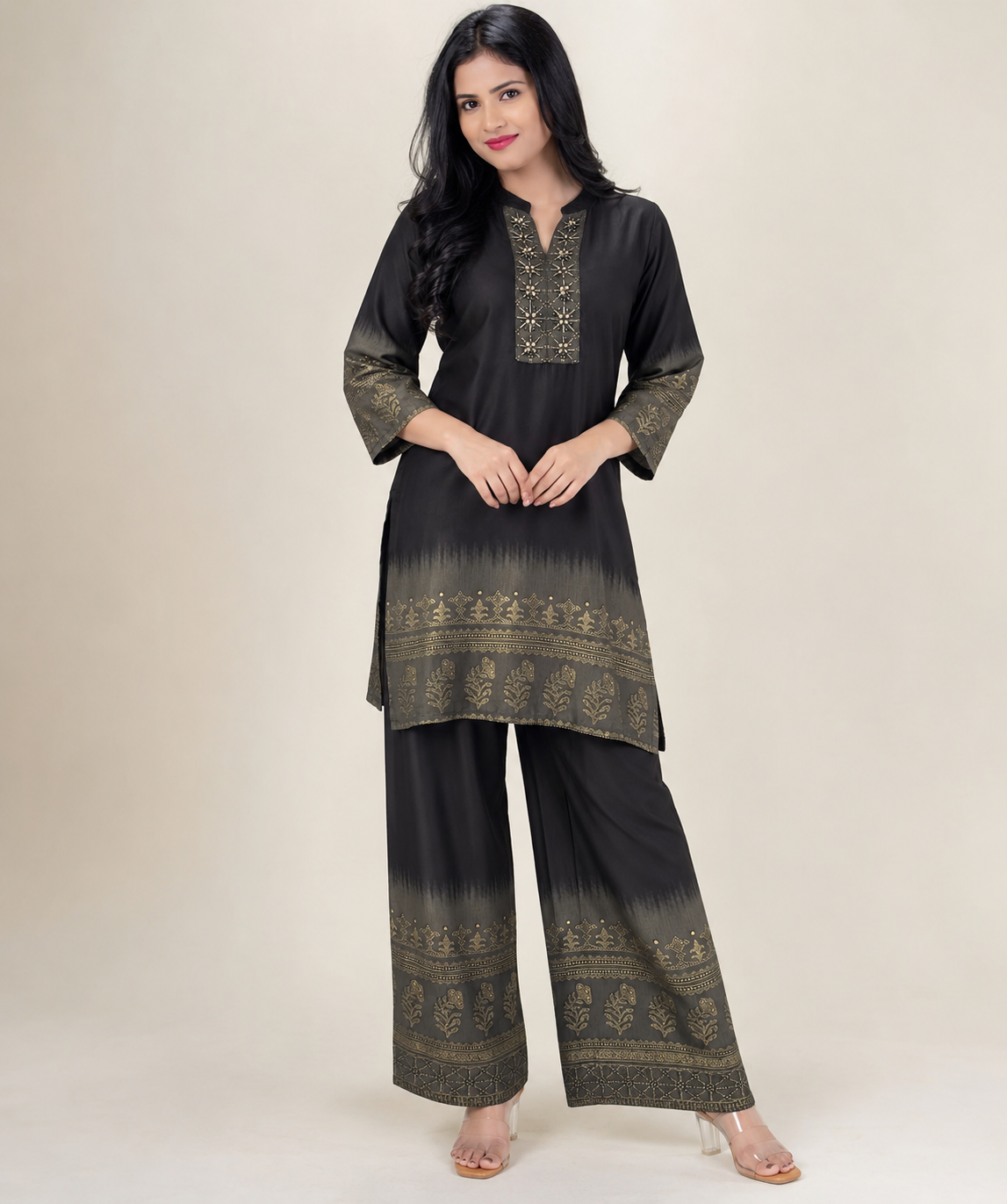 Black Embroidered Gajji Silk Kurta pant set