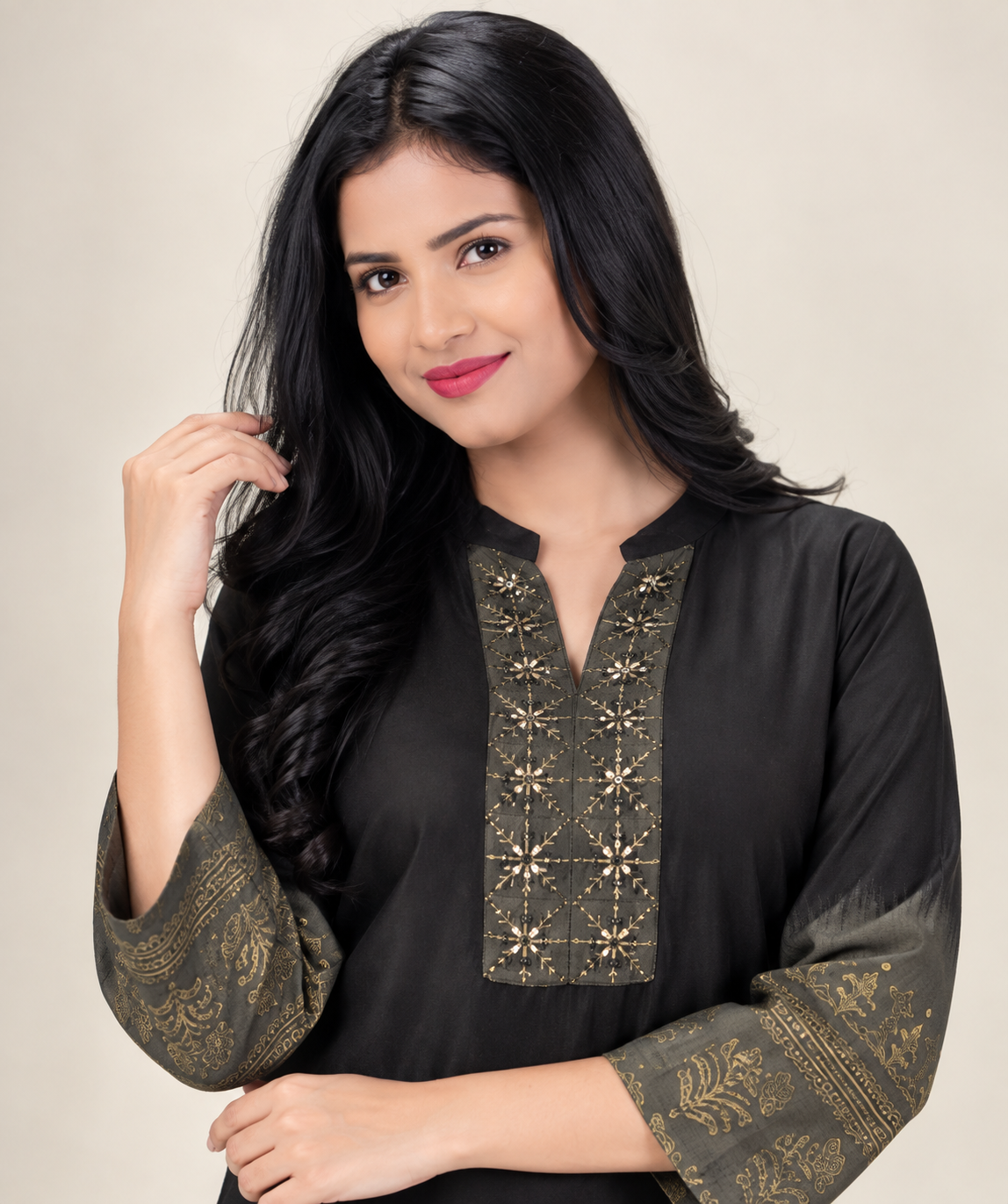 Black Embroidered Gajji Silk Kurta pant set - Image 3