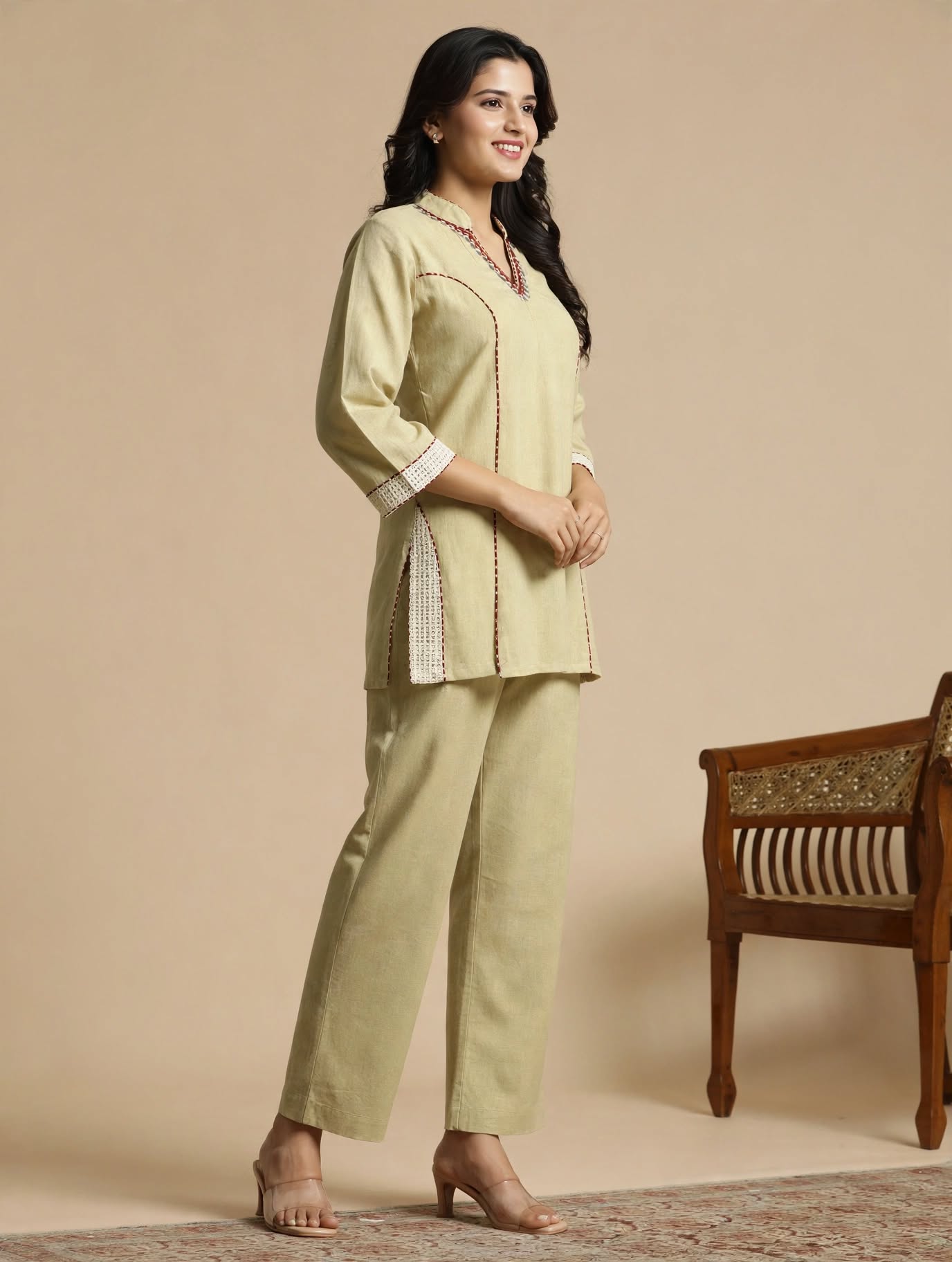 Off-White Embroidered Cotton Flex Co-ord Set - Image 4