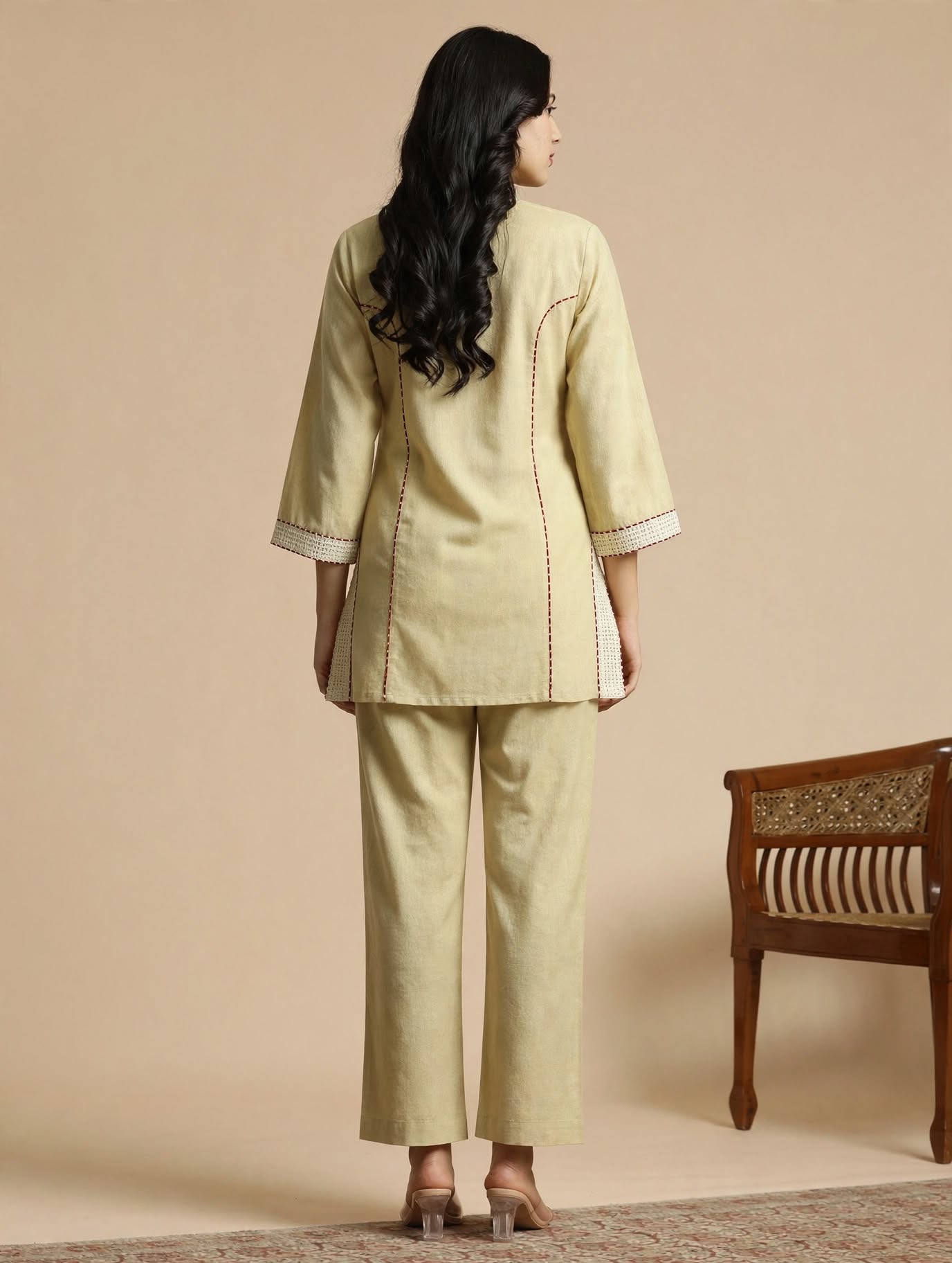 Off-White Embroidered Cotton Flex Co-ord Set - Image 2