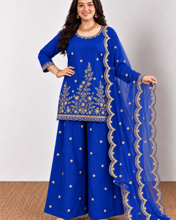 Royal Blue Cotton Kurta Palazzo With Dupatta
