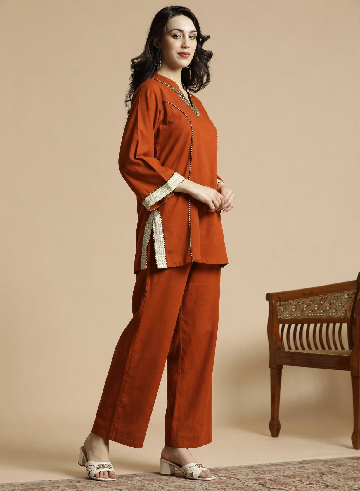 Orange Embroidered Cotton Flex Co-ord Set - Image 5