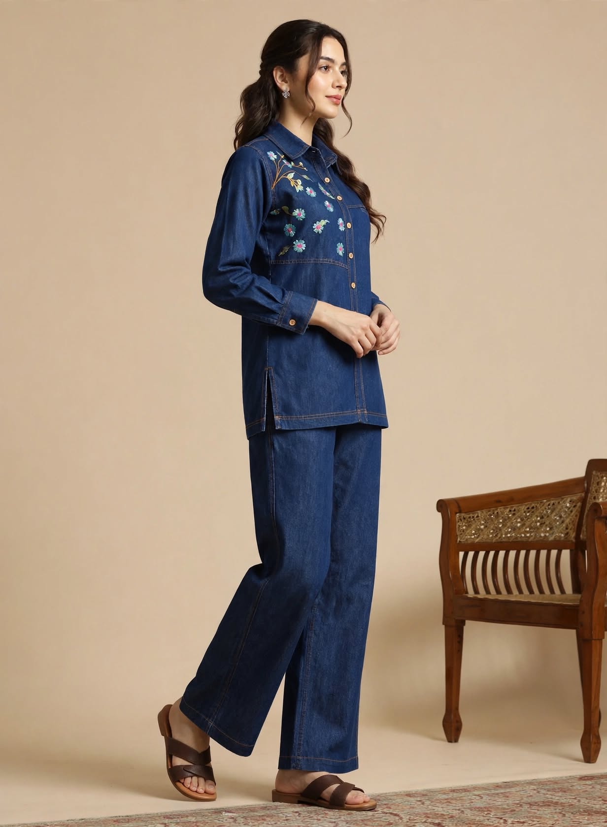 Blue Embroidered Denim Co-ord Set - Image 5