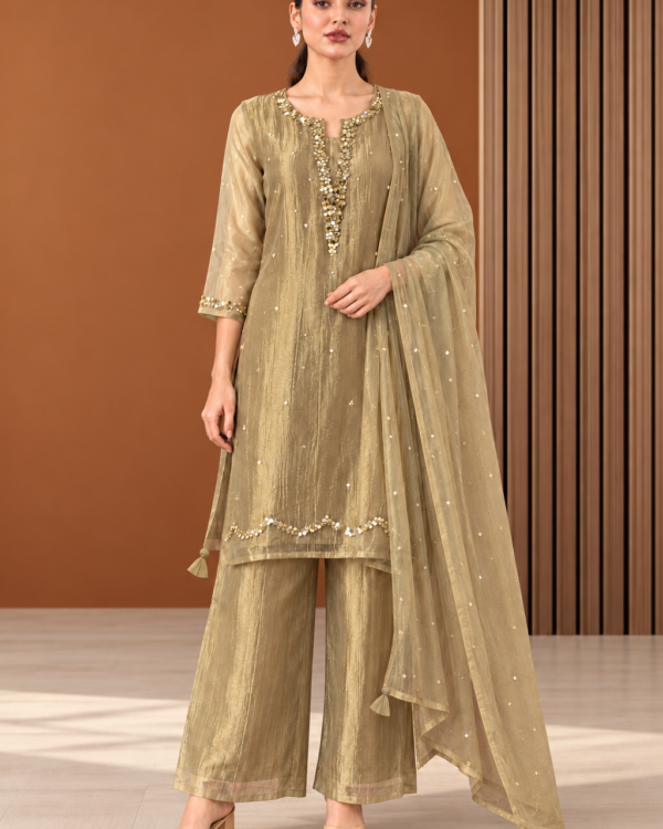 Mouse Embroidered Salsa Tissue Kurta and Pant with Dupatta