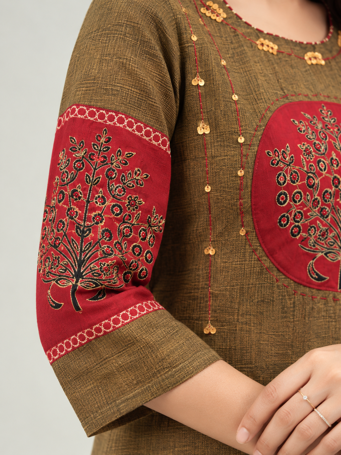 Brown and Maroon Embroidered kurta and pant with dupatta - Image 4