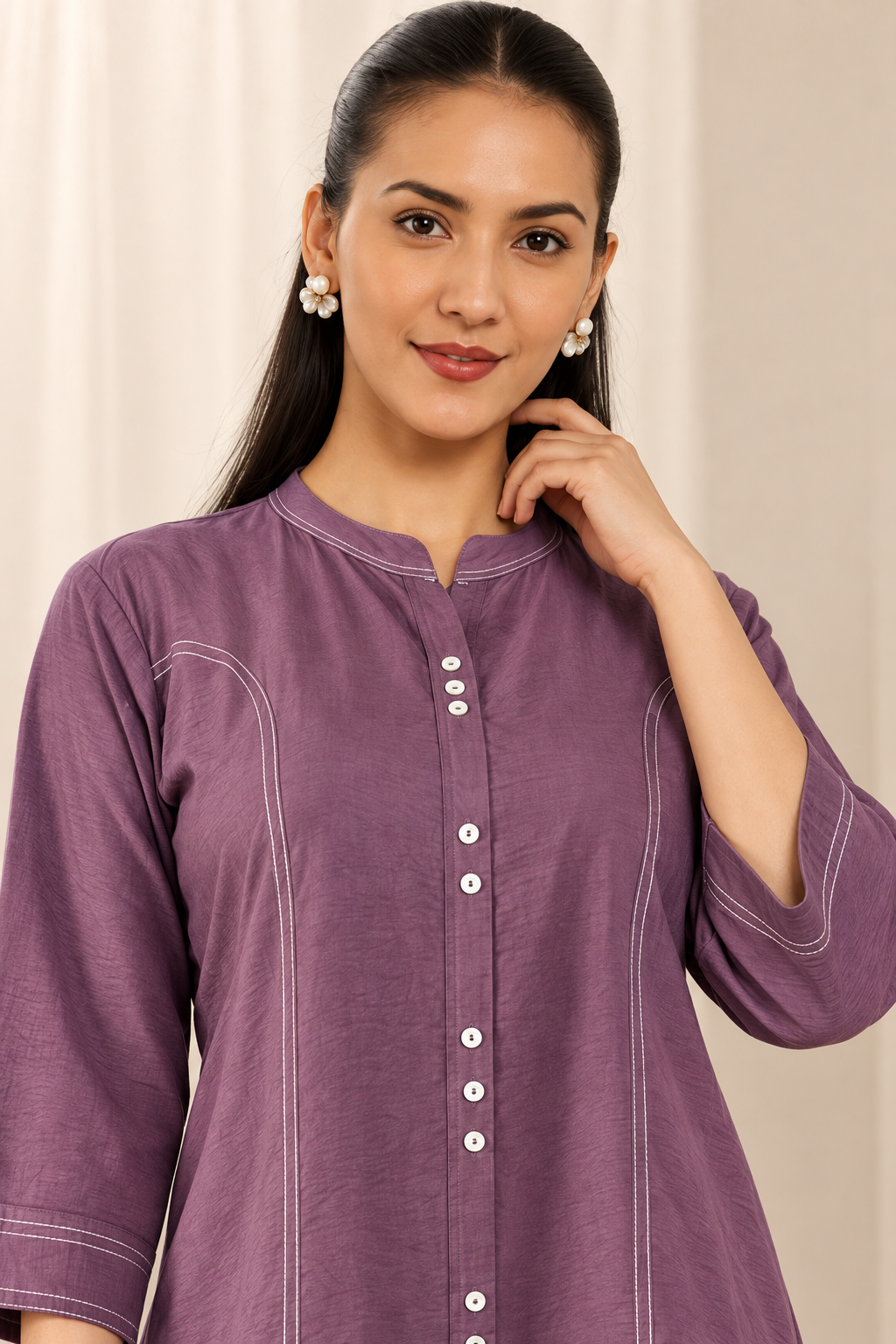 Wine Butter Cotton kurta pant set - Image 4