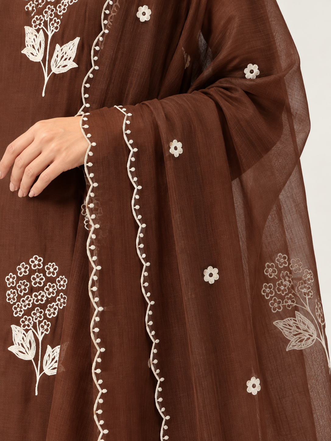 Brown Embroidered Chanderi Kurta and pant with dupatta - Image 4