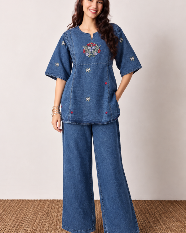 Blue Embroidered Denim Co-ord Set