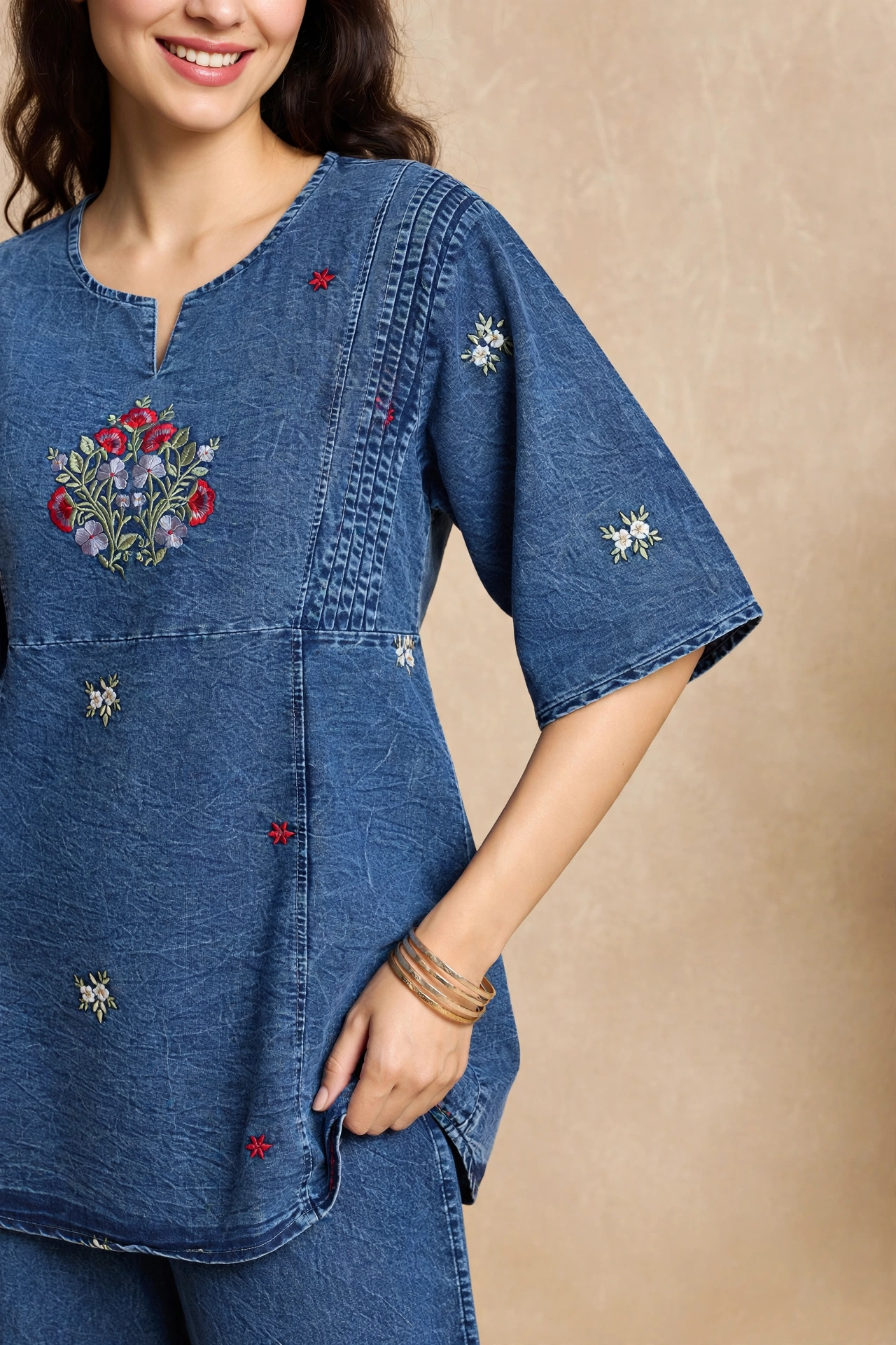 Blue Embroidered Denim Co-ord Set - Image 3