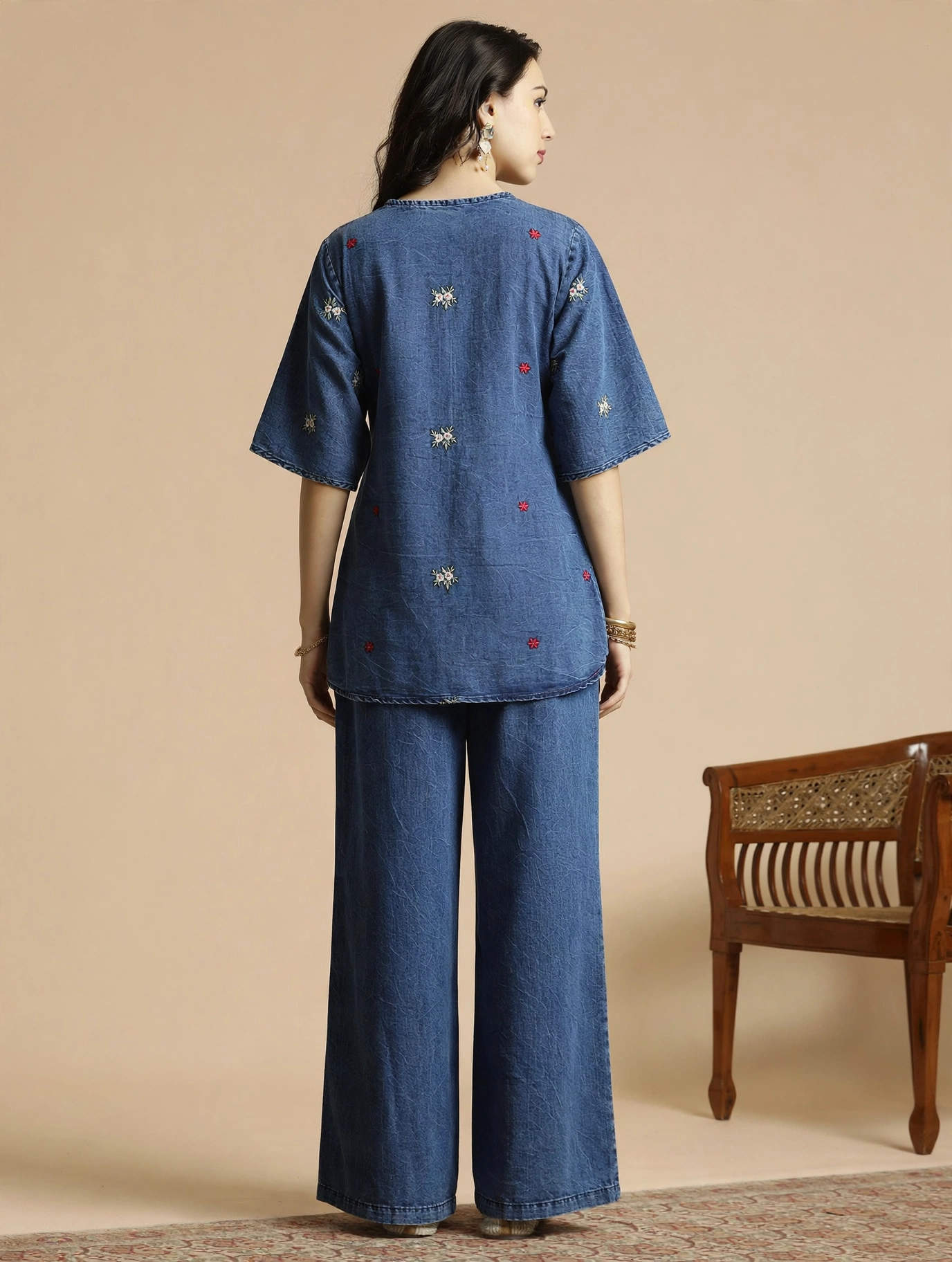 Blue Embroidered Denim Co-ord Set - Image 4