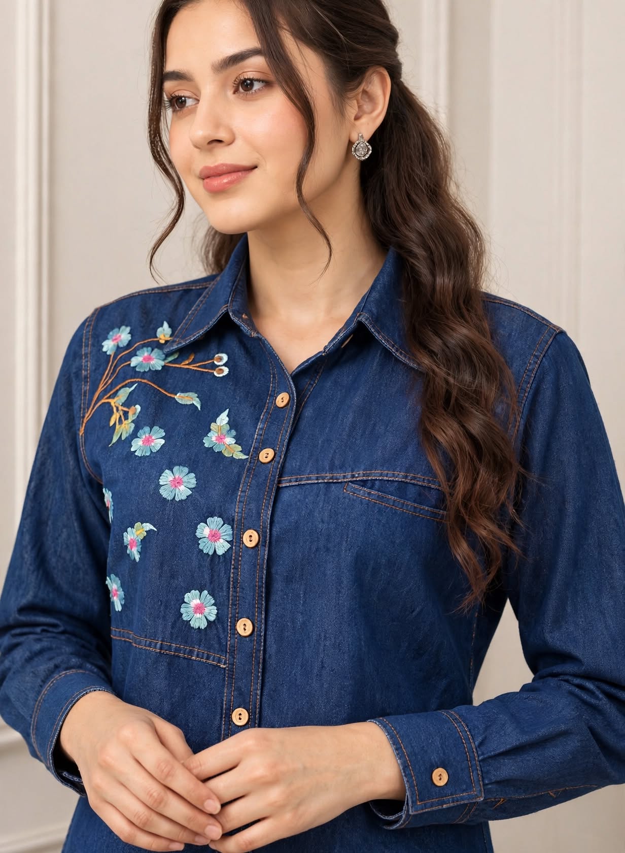Blue Embroidered Denim Co-ord Set - Image 2