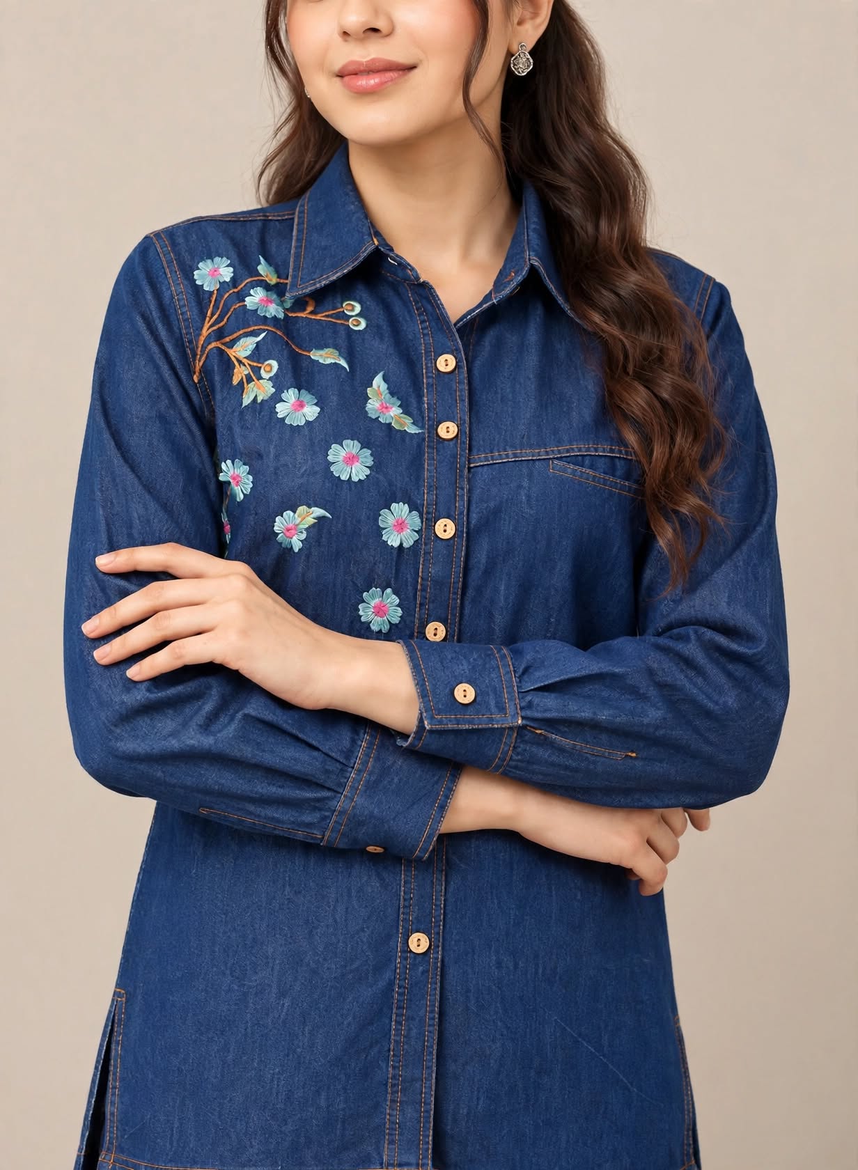 Blue Embroidered Denim Co-ord Set - Image 3
