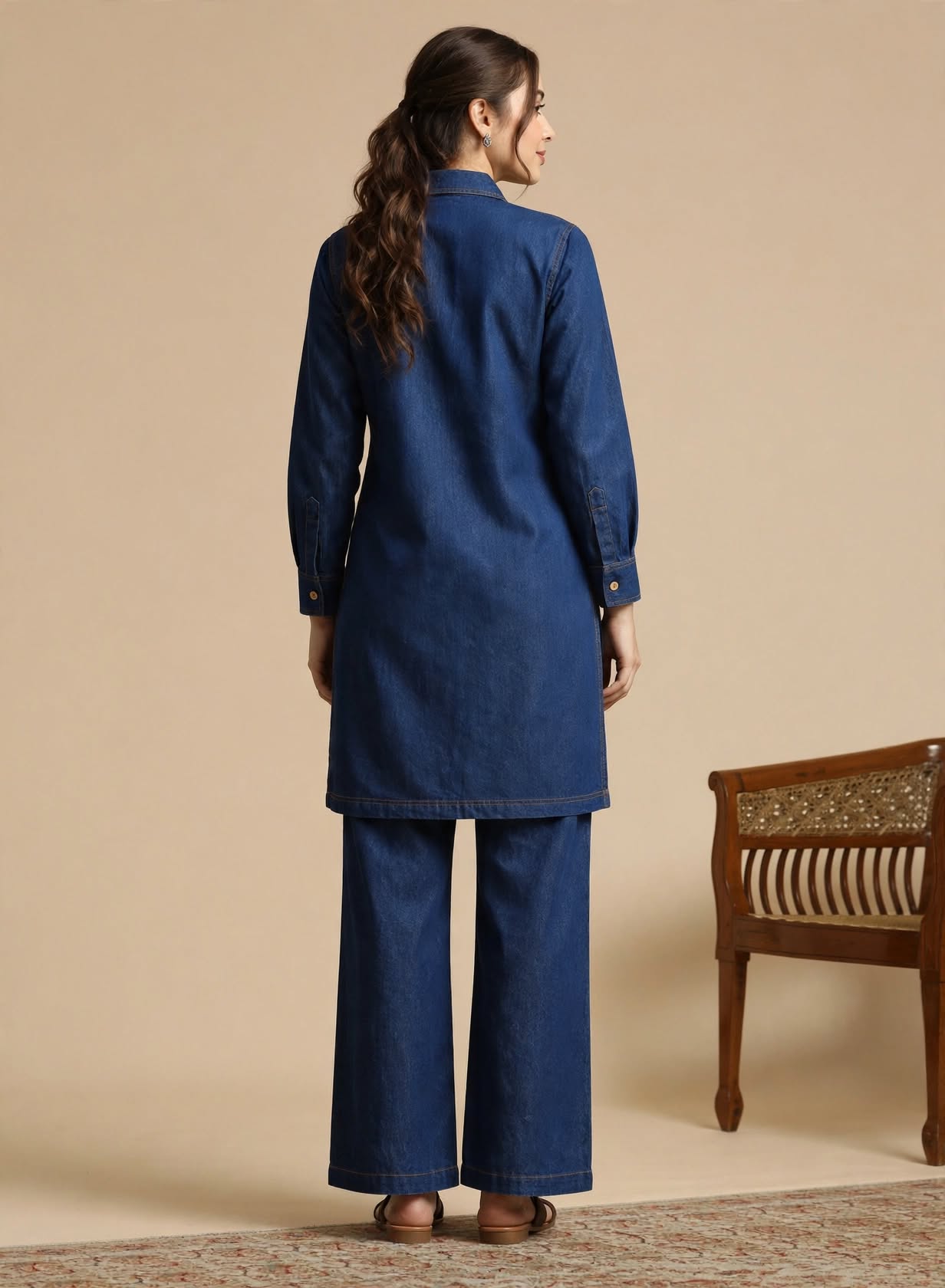 Blue Embroidered Denim Co-ord Set - Image 4